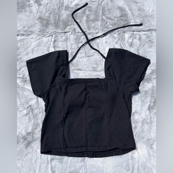 Haute Monde cute bustier with silver snaps and tie at back of neck Size M - Picture 2 of 5
